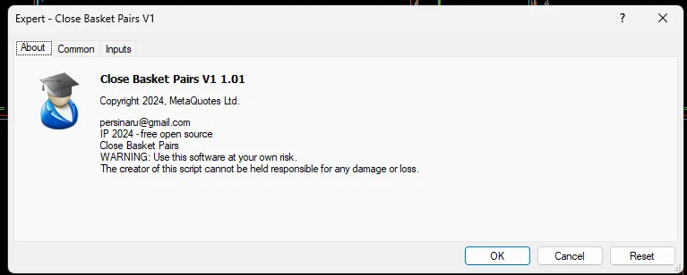 Otra captura de pantalla del script Close Basket Pairs v1