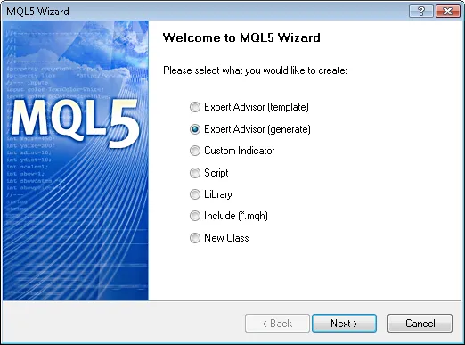 Gambar 4. Membuat Expert Advisor menggunakan MQL5 Wizard