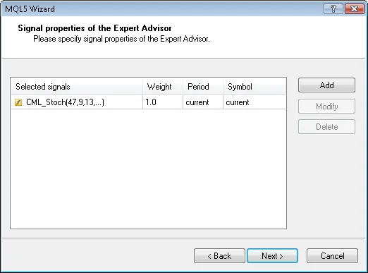 Fig. 8. Signal properties of the Expert Advisor