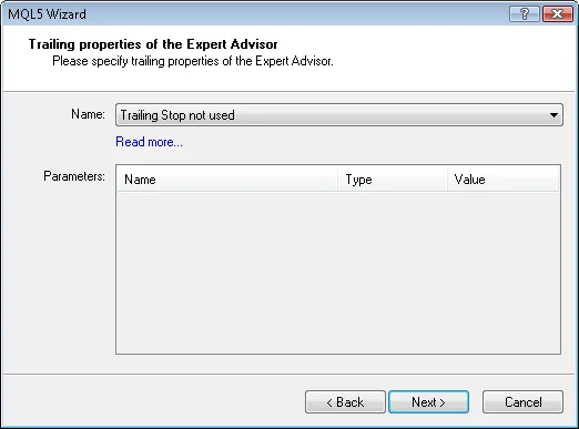 Fig. 9. Trailing properties of the Expert Advisor