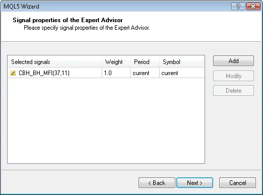 Fig. 8. คุณสมบัติของสัญญาณใน Expert Advisor