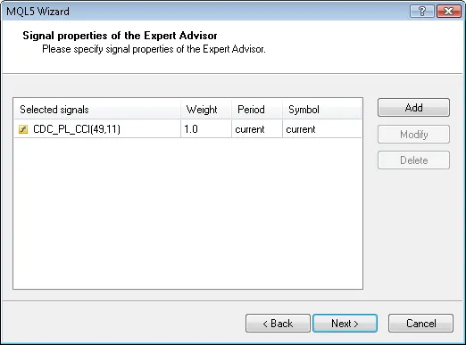 Fig. 8. Signal Eigenschaften des Expert Advisors