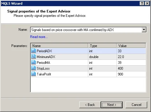 MQL5ウィザードでの信号選択図