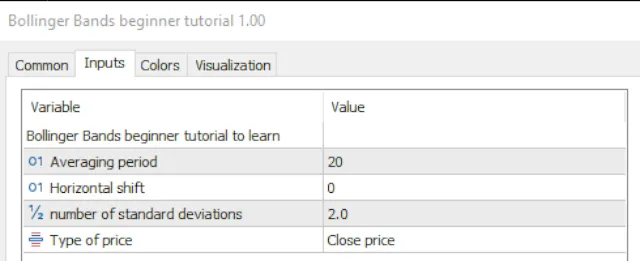 ボリンジャーバンドの入力設定