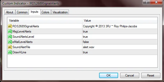 Indicator RDS2689SignalAlerts Setting